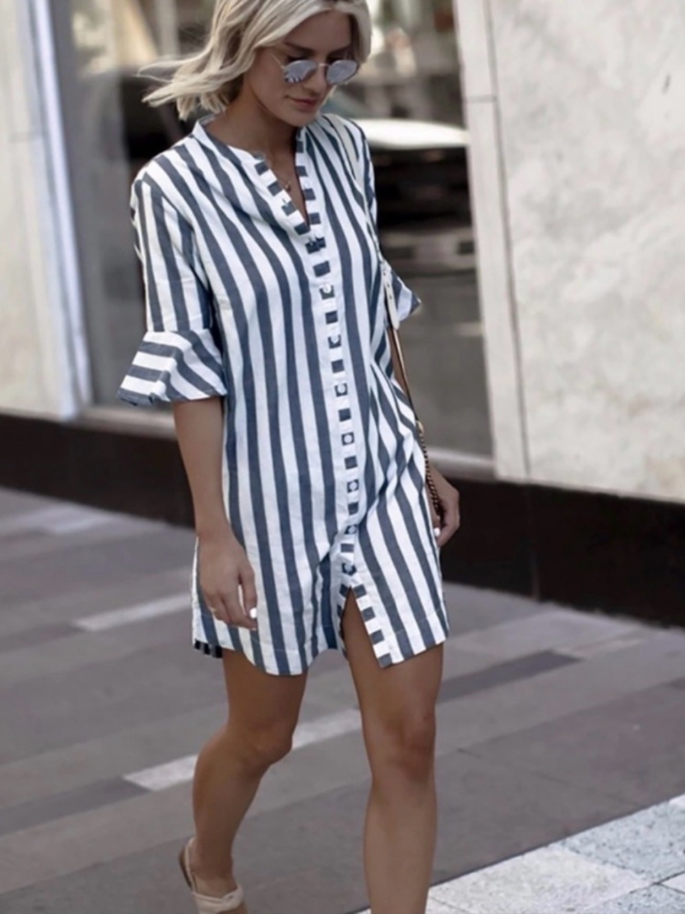 NWT‎ Striped Button-Up Tunic in Navy and White